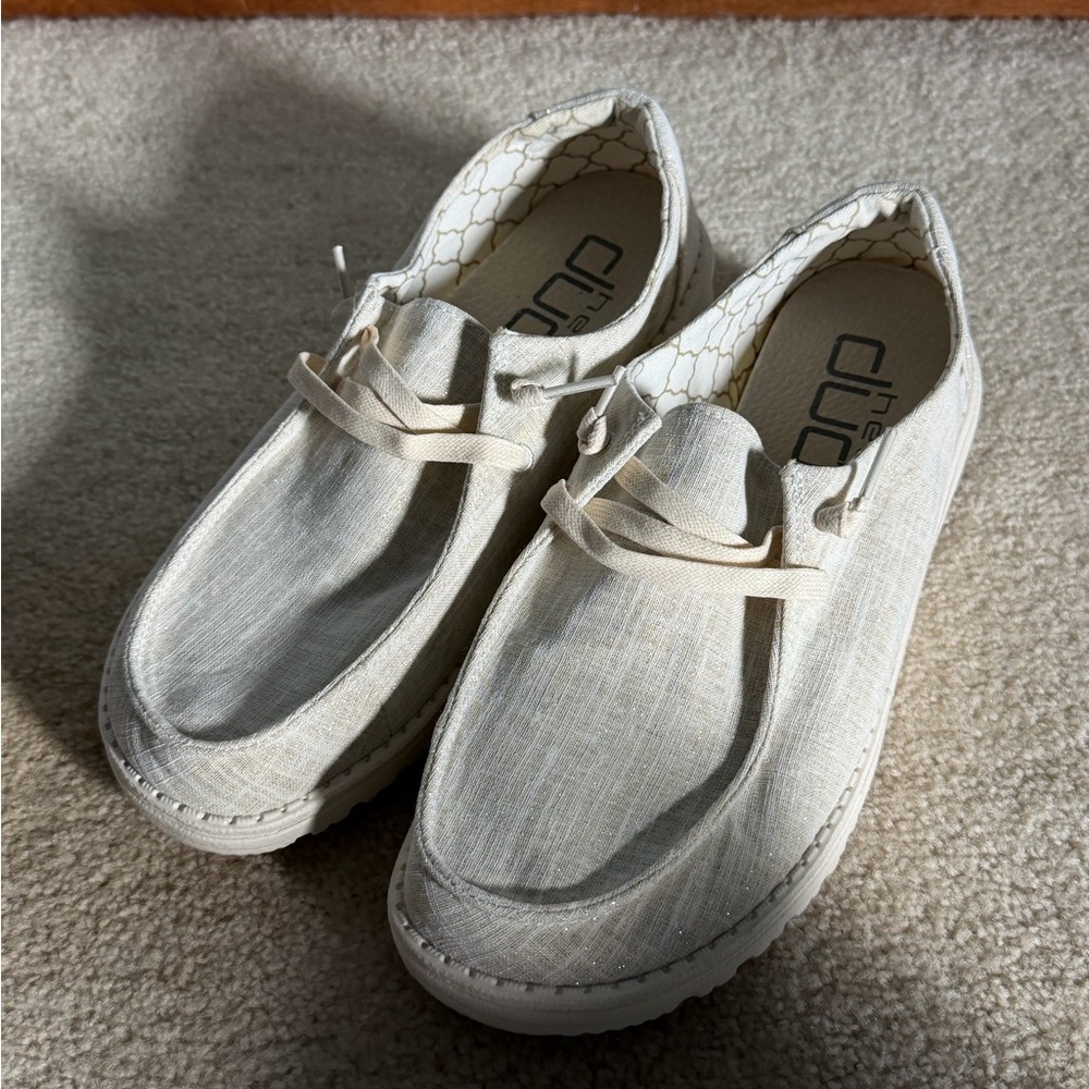 Hey Dude Wendy Sparkle Loafers - Cream/Gold - Size 8
